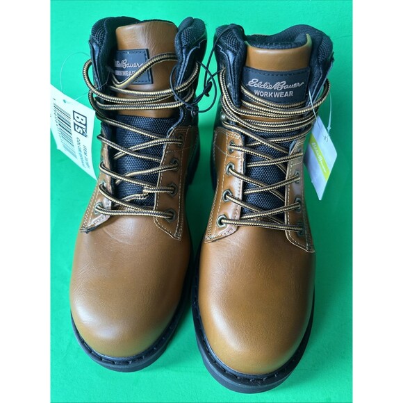 Eddie Bauer Men's Workwear Steel Toe Cognac Leather Boots Size 9M Poweranchor - Picture 1 of 6